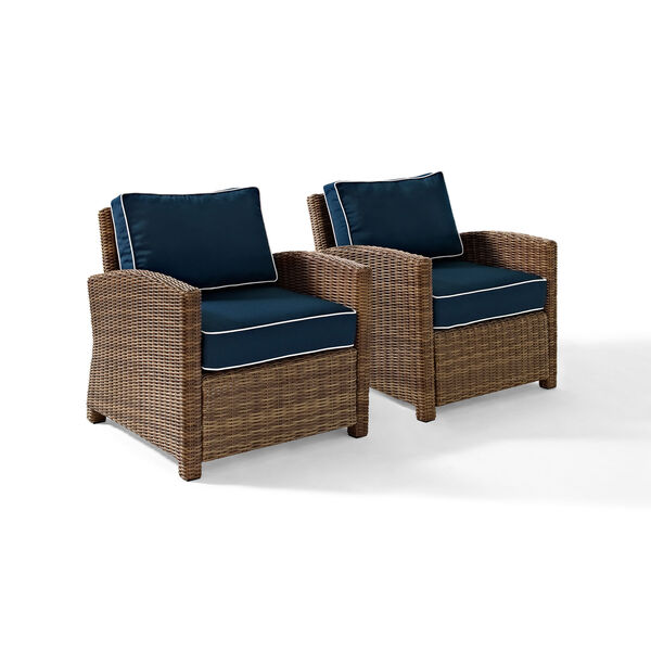 Bradenton 2 Piece Outdoor Wicker Seating Set with Navy Cushions - Two Arm Chairs, image 1