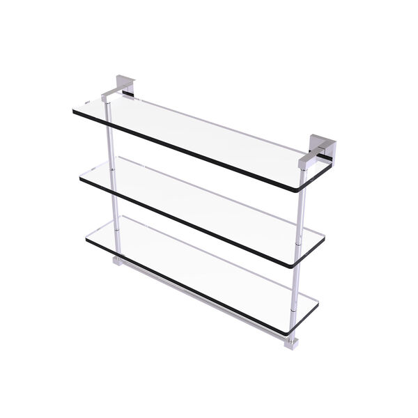 Montero Polished Chrome 22-Inch Triple Tiered Glass Shelf with Integrated Towel Bar, image 1