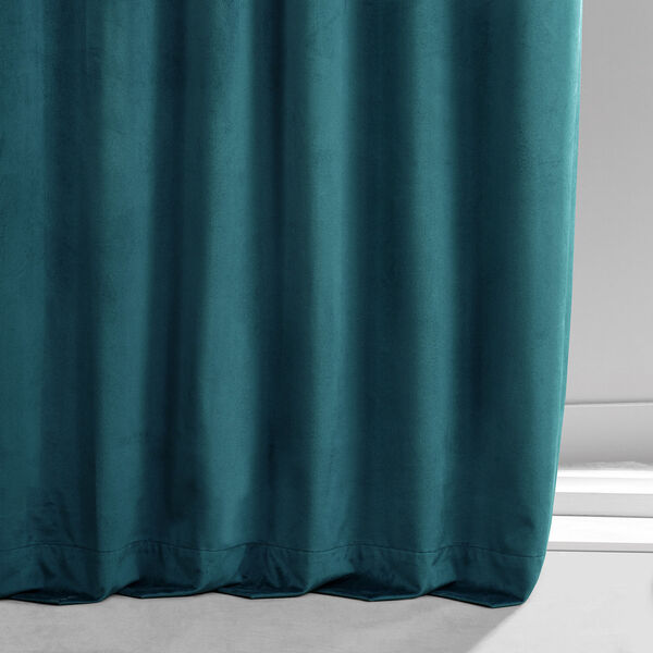 Signature Sea Garden Teal Blue Plush Velvet Hotel Blackout Single Panel Curtain, image 5