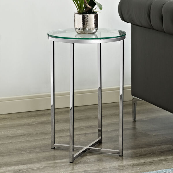 Glass and Chrome Round Side Table, image 1