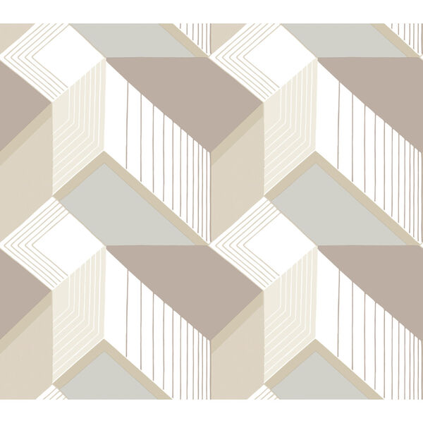 White and Cream 27 In. x 27 Ft. Graphic Geo Blocks Wallpaper, image 2