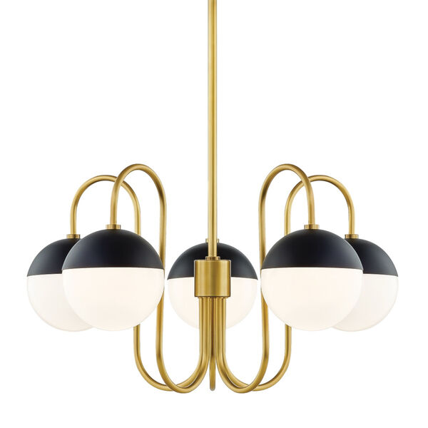Renee Aged Brass and Black Five-Light Chandelier, image 1