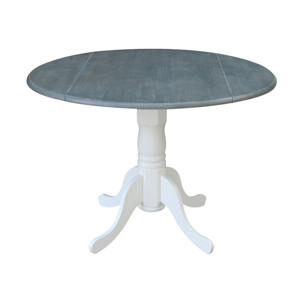 White and Heather Gray 42-Inch Round Dual Drop Leaf Pedestal Table, image 1