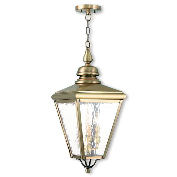 Cambridge Antique Brass 11-Inch Three-Light Outdoor Chain-Hang Lantern with Clear Water Glass, image 1