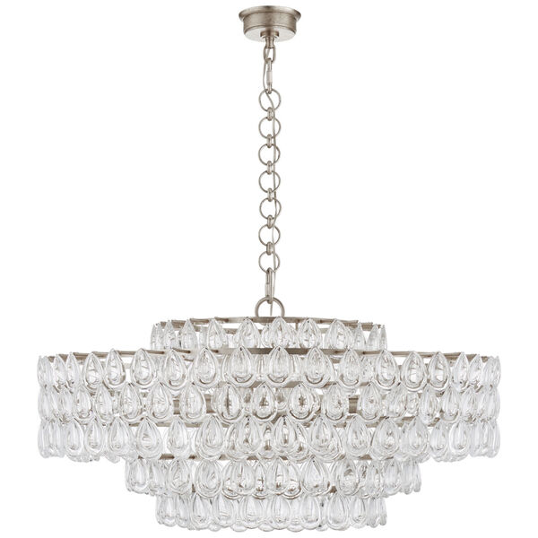 Liscia Large Chandelier in Burnished Silver Leaf with Crystal by AERIN, image 1