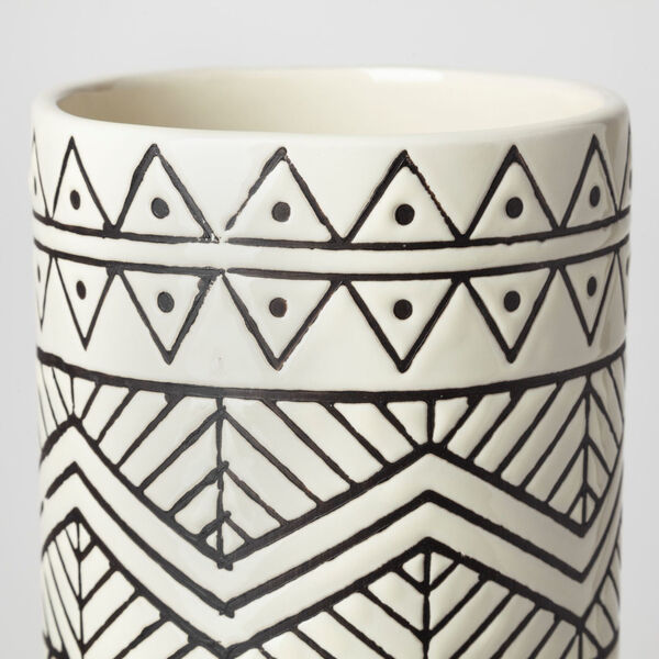 Uhura II Cream and Black Cylindrical Ceramic Vase, image 3