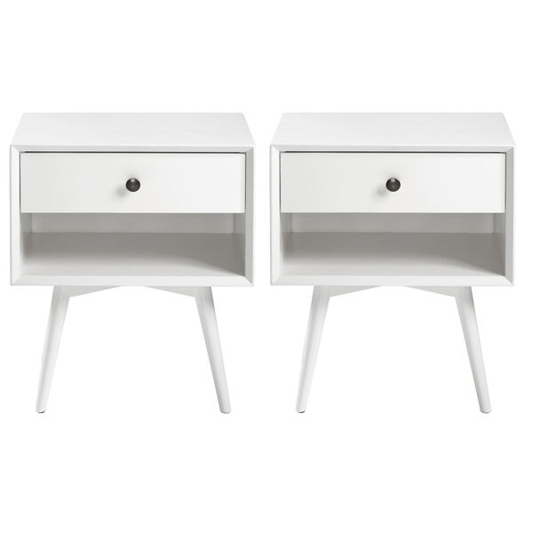 White Single Drawer Solid Wood Nighstand, Set of Two, image 2