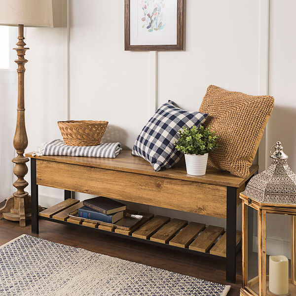 48-Inch Open-Top Storage Bench with Shoe Shelf - Barn wood, image 2