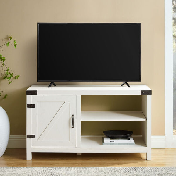 Brushed White Asymmetrical Barn Door TV Stand, image 4