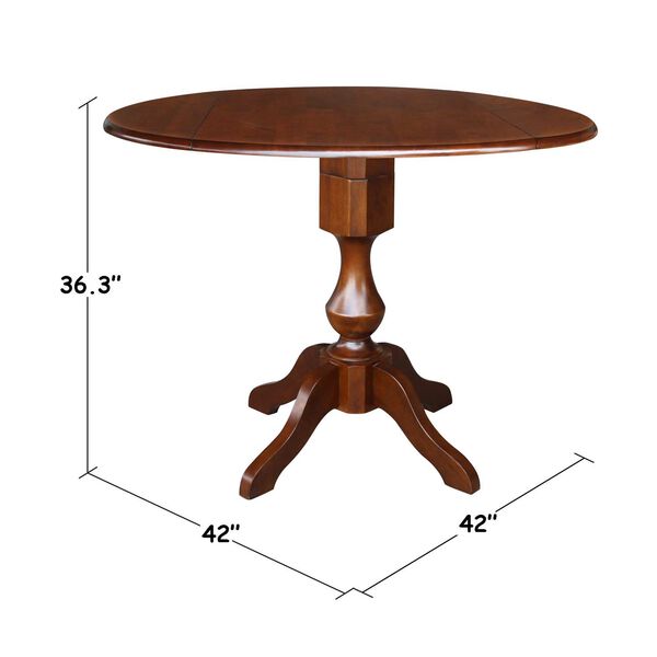 Espresso 36-Inch Round Pedestal Dual Drop Leaf Dining Table, image 5