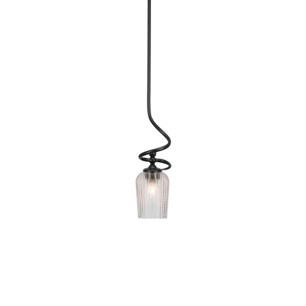 Capri Matte Black One-Light Mini Pendant with Clear Textured Glass, image 1