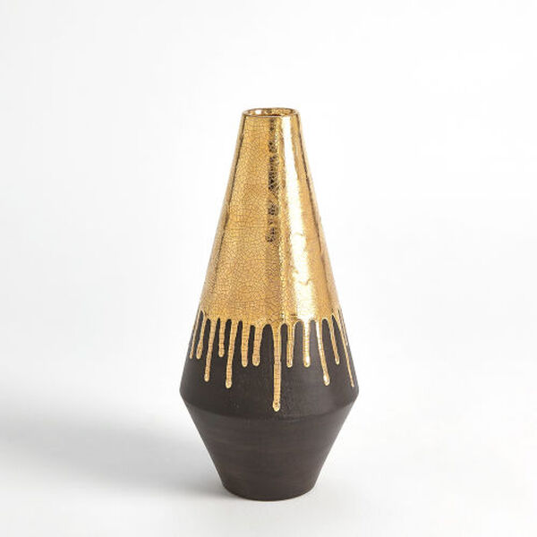 Black and Gold Drip Small Vase, image 1