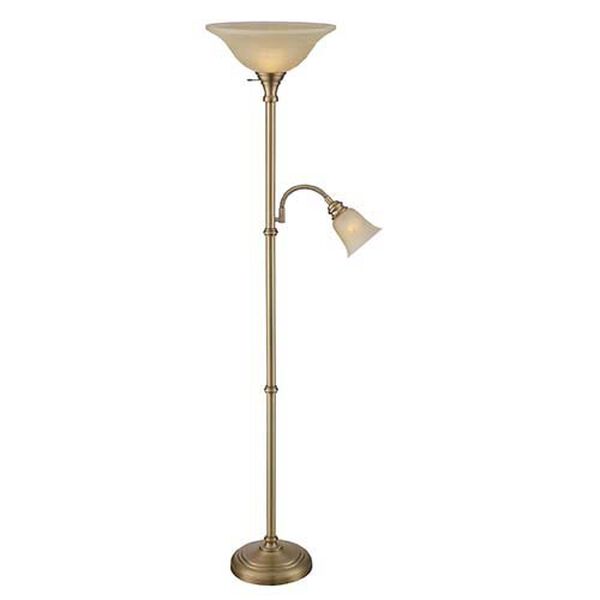 Henley Antique Brass Fluorescent Two-Light Floor Lamp, image 2