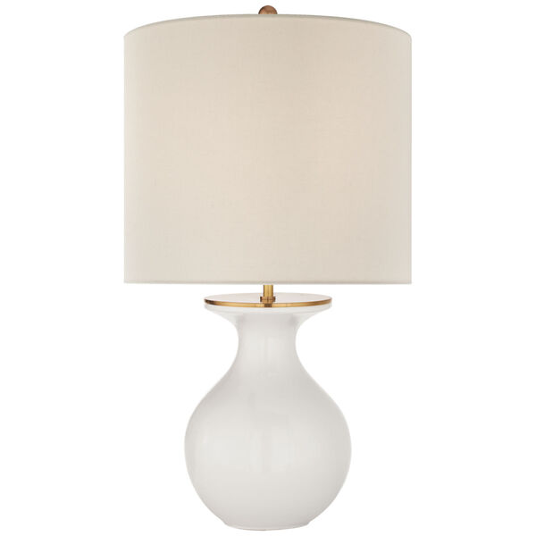 Albie Small Desk Lamp in New White with Cream Linen Shade by kate spade new york, image 1