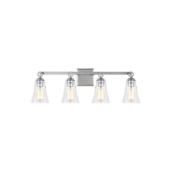 Hatfield Chrome 30-Inch Four-Light Wall Bath Fixture with Clear Seeded Glass, image 1