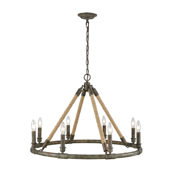 Big Sugar Grey Washed Wood and Antique Silver Mercury Glass Eight-Light Chandelier, image 1