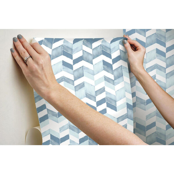 Paul Brent Watercolor Chevron Blue And White Peel And Stick Wallpaper, image 5