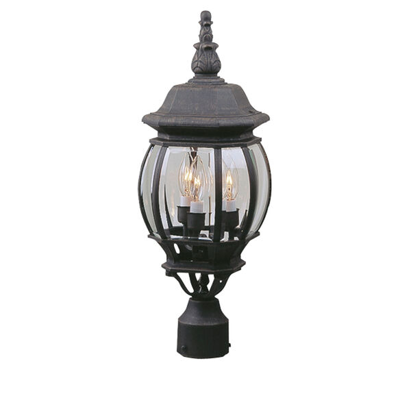 French Matte Black One-Light Outdoor Post Mount with Clear Beveled Glass, image 1