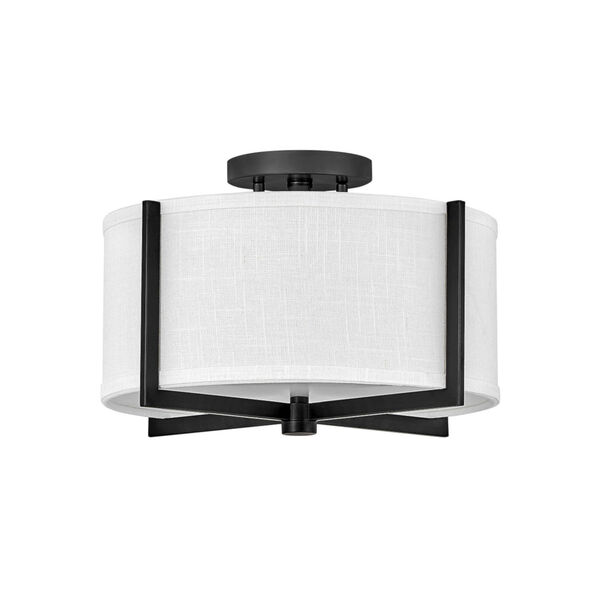 Axis Black Two-Light LED Semi-Flush Mount with Off White Linen Shade, image 1