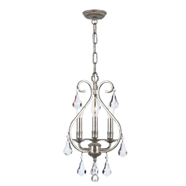 Ashton Olde Silver Three Light Mini Chandelier with Hand Cut Crystal, image 2