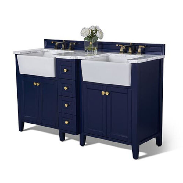 Adeline Heritage Blue 60-Inch Vanity Console with Farmhouse Sinks, image 1