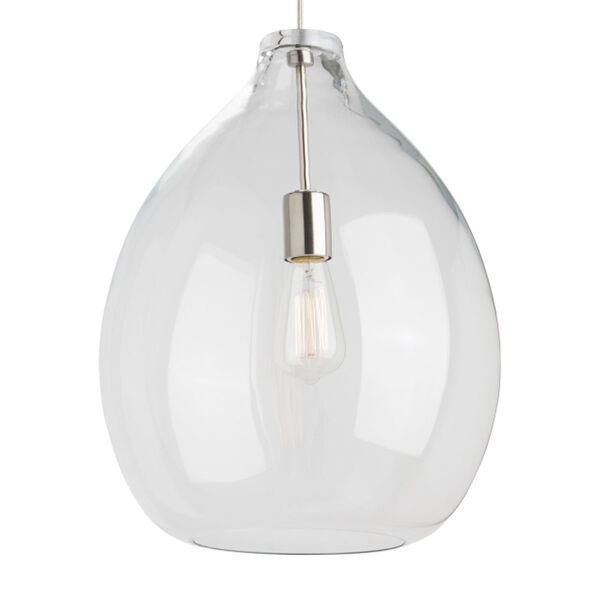 Quinton Satin Nickel One-Light Pendant with Clear Shade and Satin Nickel Stem, image 1