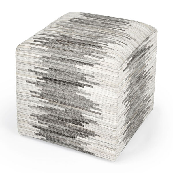 Victorian White and Gray Hair on Hide Pouf, image 1
