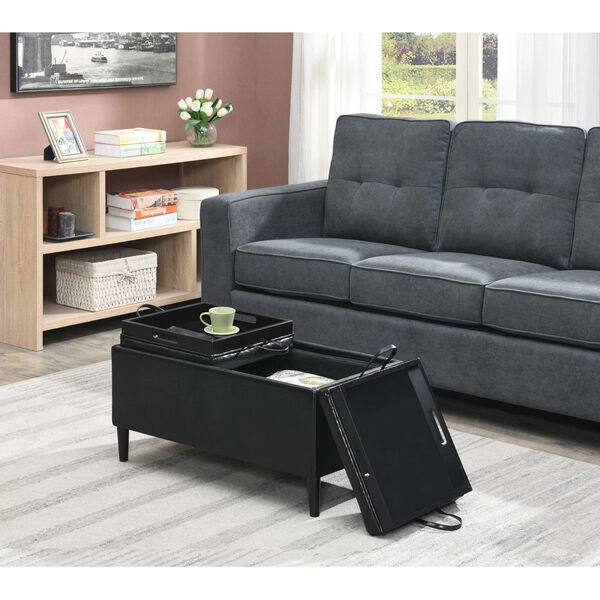 Designs 4 Comfort Black Faux Leather 16-Inch Storage Ottoman with Trays, image 2