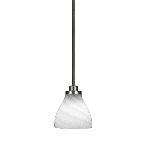 Odyssey Brushed Nickel Seven-Inch One-Light Mini Pendant with White Marble Glass Shade, image 1