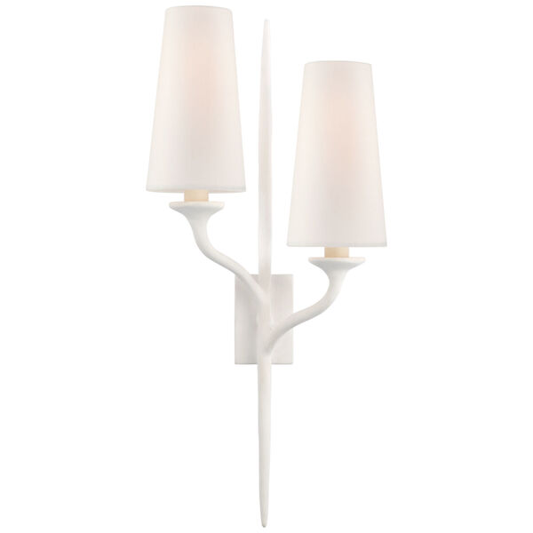 Iberia Double Left Sconce in Plaster White with Linen Shades by Julie Neill, image 1