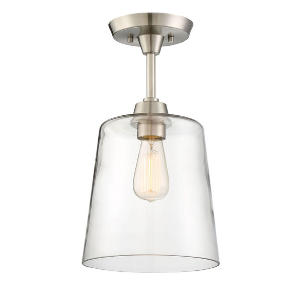 Nicollet Brushed Nickel One-Light Semi-Flush Mount with Clear Glass Shade, image 1