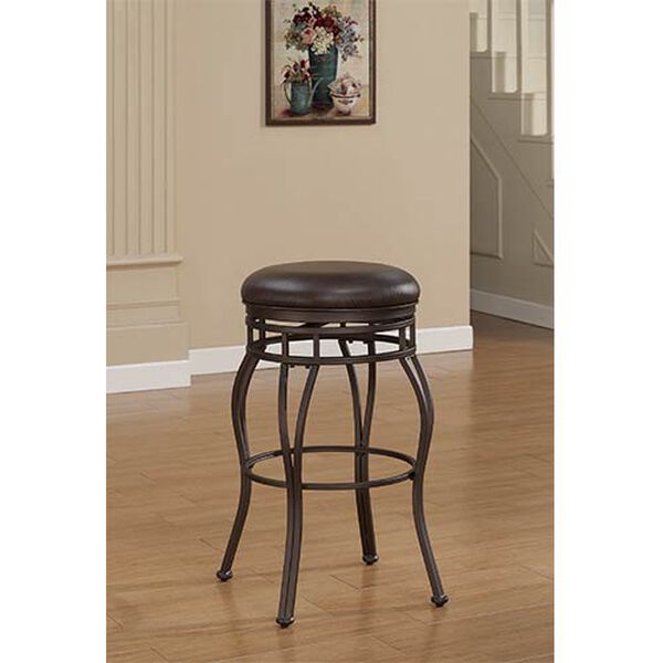 Villa Taupe Grey Backless Counter Stool with Russet Brown Bonded Leather Seat, image 1