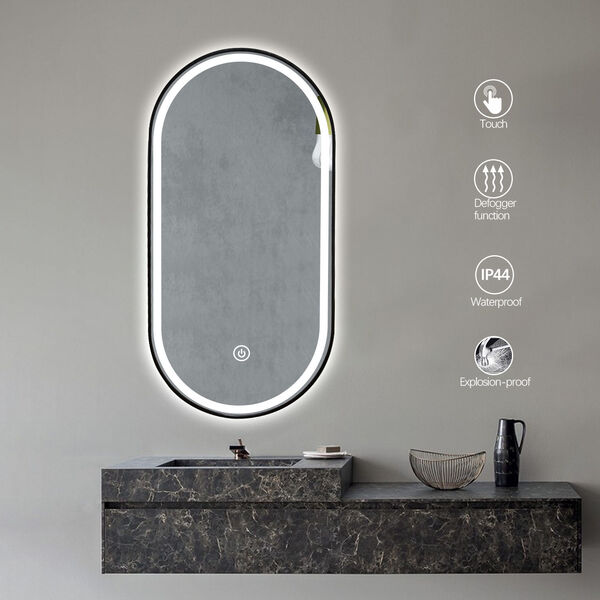 Khristy Black 24 x 40-Inch Framed Oval LED Bathroom Mirror, image 3