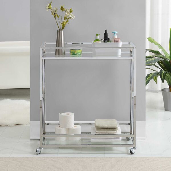 Oxford Glass Chrome Bar Cart with Shelf, image 4