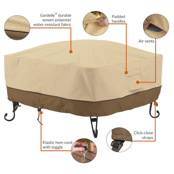 Ash Beige and Brown 30-Inch Full Coverage Square Fire Pit Cover, image 2