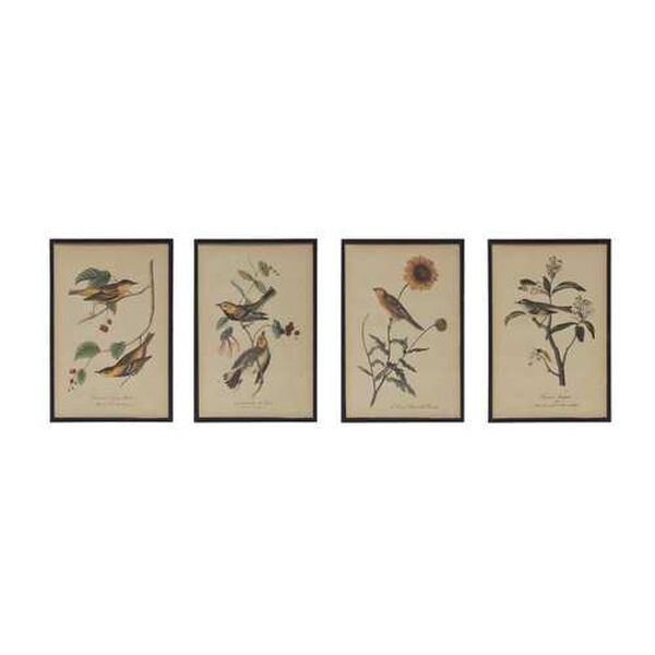 Multicolor 8 x 12-Inch Vintage Reproduction Bird on Branch Wall Decor, Set of 4, image 1