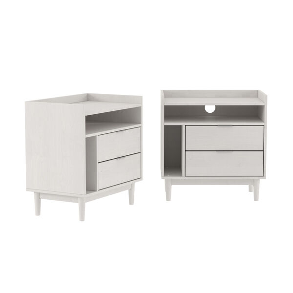 Lee White Solid Wood Two-Drawer Night Stand with Gallery, Set of Two, image 1