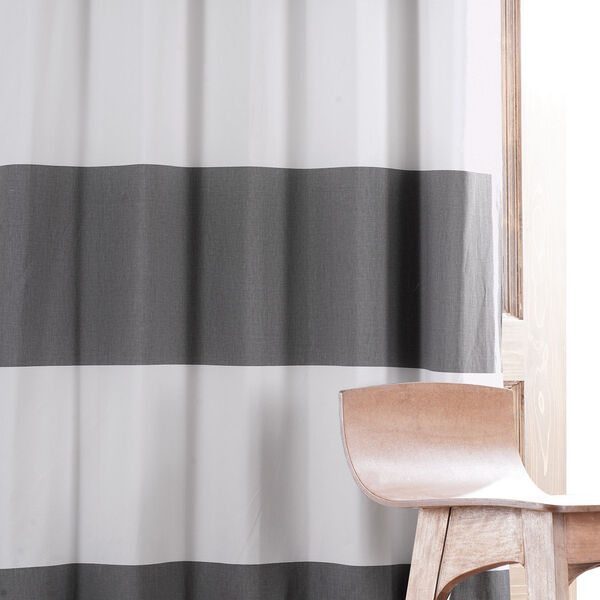 Slate Gray and Off White Printed Cotton Blackout Single Panel Curtain, image 6