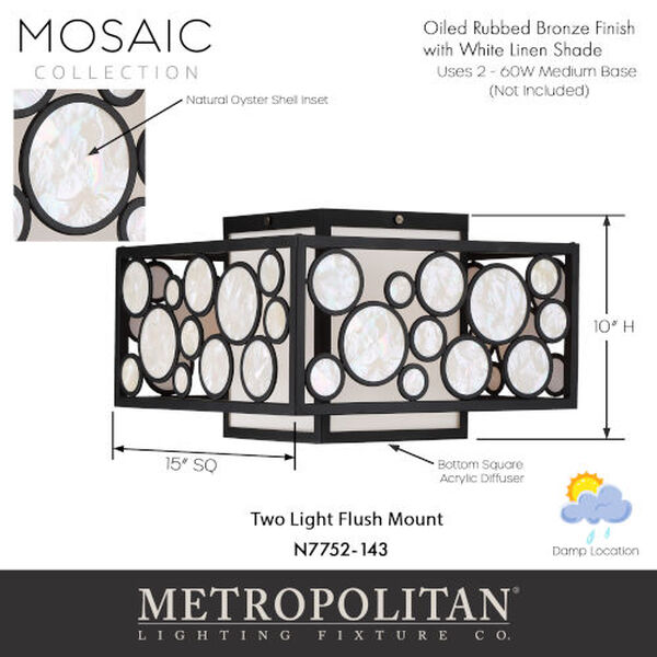 Mosaic Oil Rubbed Bronze Two-Light Flush Mount, image 2