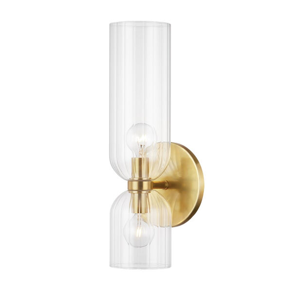 Sayville Aged Brass Two-Light Wall Sconce with Clear Glass, image 1