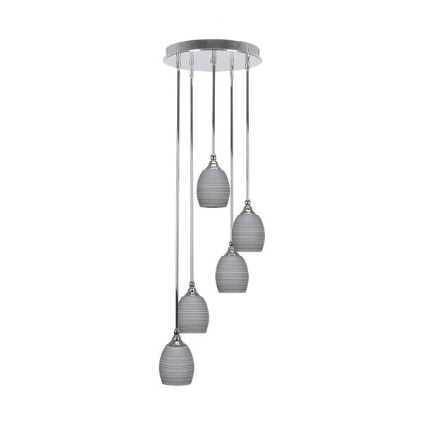 Empire Chrome Five-Light Cluster Pendant with Five-Inch Gray Matrix Glass Shade, image 1