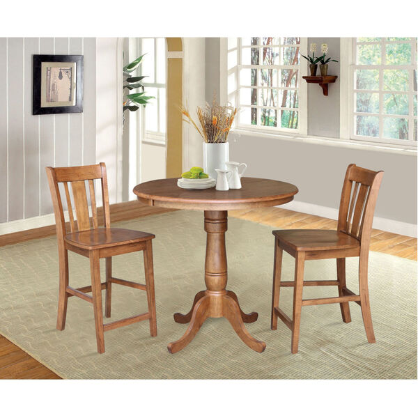 San Remo Distressed Oak 36-Inch Round Extension Dining Table with Two Stool, image 3