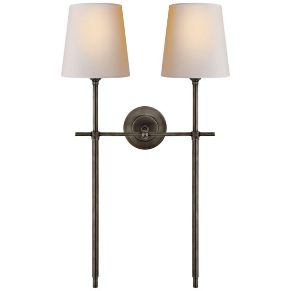 Bryant Large Double Tail Sconce in Bronze with Natural Paper Shades by Thomas O'Brien, image 1