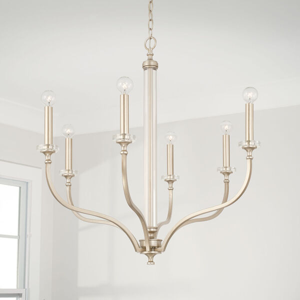 Breigh Brushed Champagne Chandelier with Acrylic Column and Bobeches, image 6