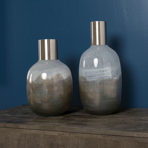 Onega I Gradient Blue Glass Gourd Vase, image 2
