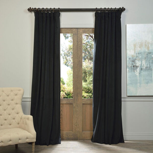 Signature Warm Black Blackout Velvet Pole Pocket Single Panel Curtain 50 x 108, image 1
