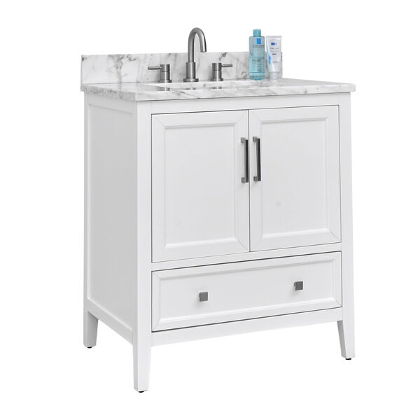 Everette White 31-Inch Vanity Set with Carrara White Marble Top, image 2