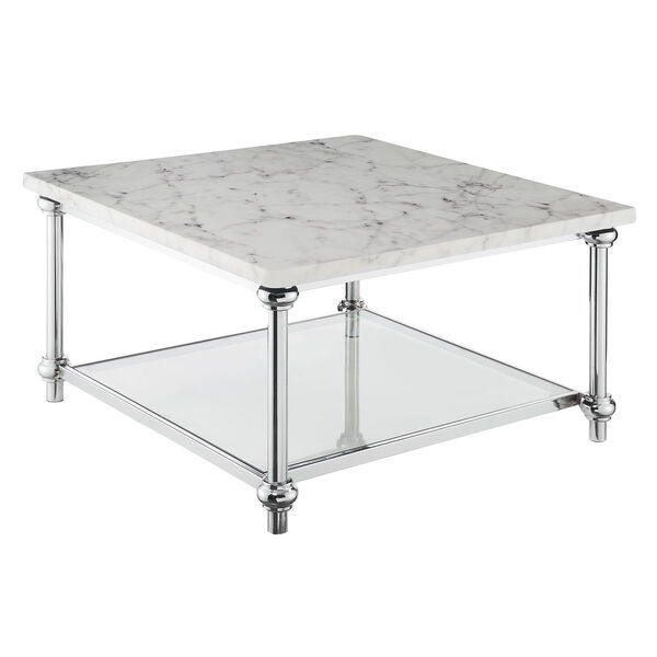 Roman II Faux White Marble Chrome Square Coffee Table, image 1