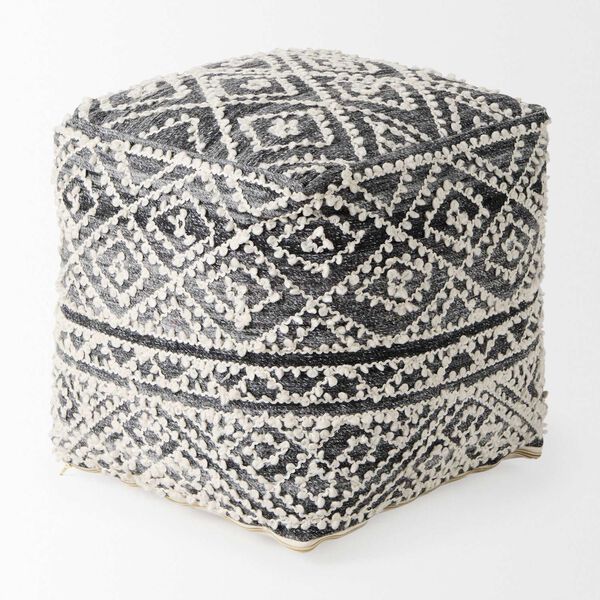Farida Dark Gray Wool and Polyester Patterned Pouf, image 3