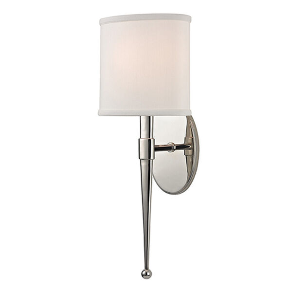 Madison Polished Nickel One-Light Wall Sconce with White Shade, image 1